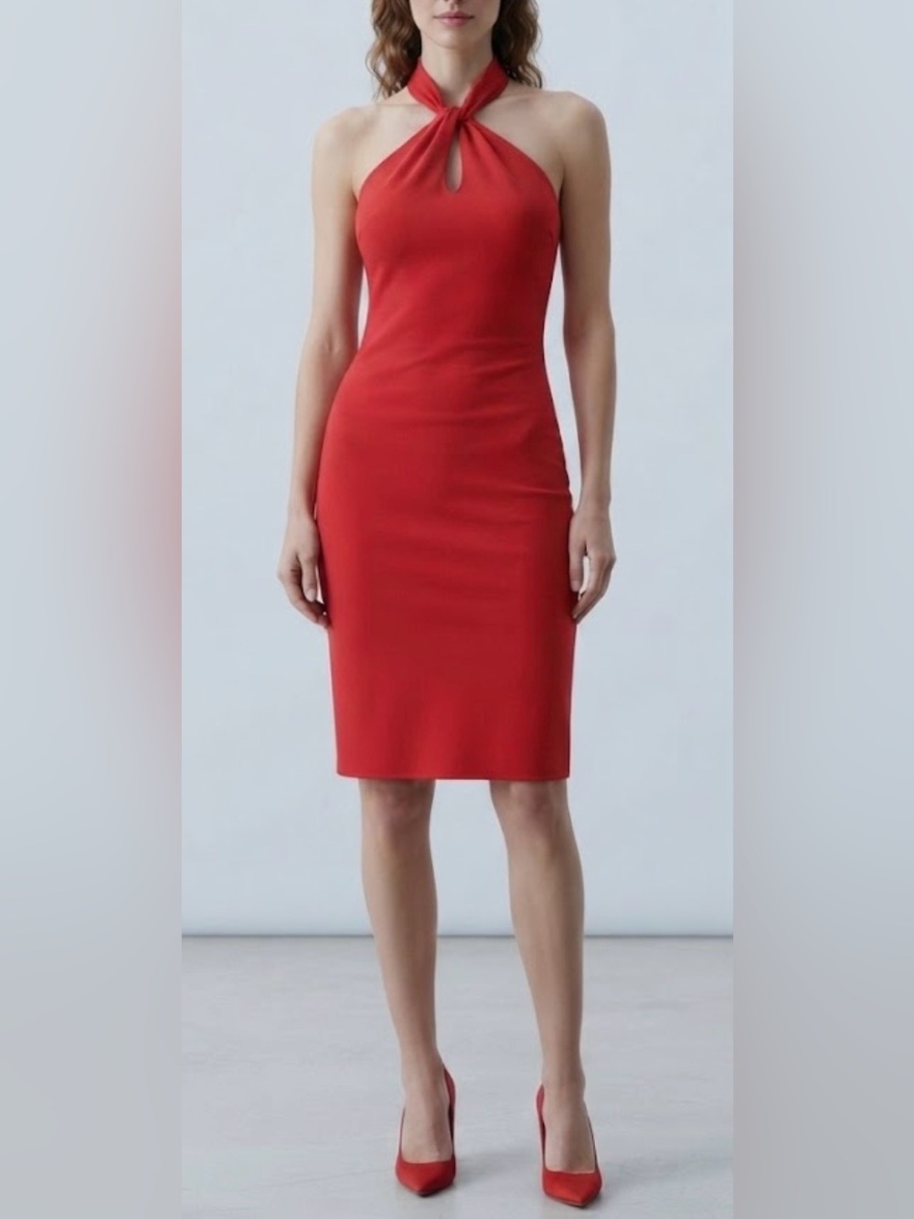 LAUNDRY by Shelli Segal Red halter midi dress 3 button collar size 4